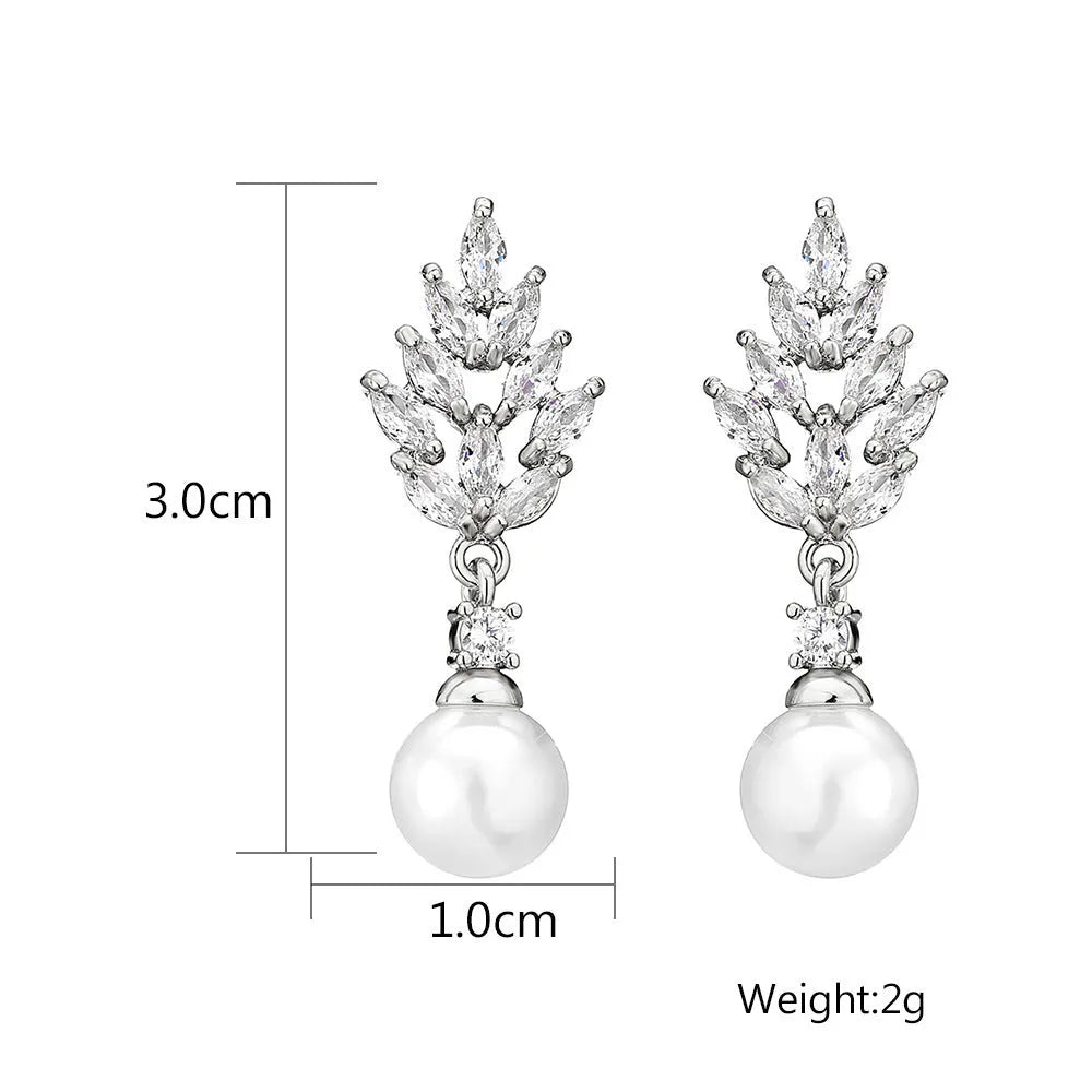 Geometric flower earrings with micro inlaid zircon in white gold, platinum, or rose gold plating on copper