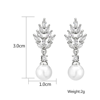 Geometric flower earrings with micro inlaid zircon in white gold, platinum, or rose gold plating on copper