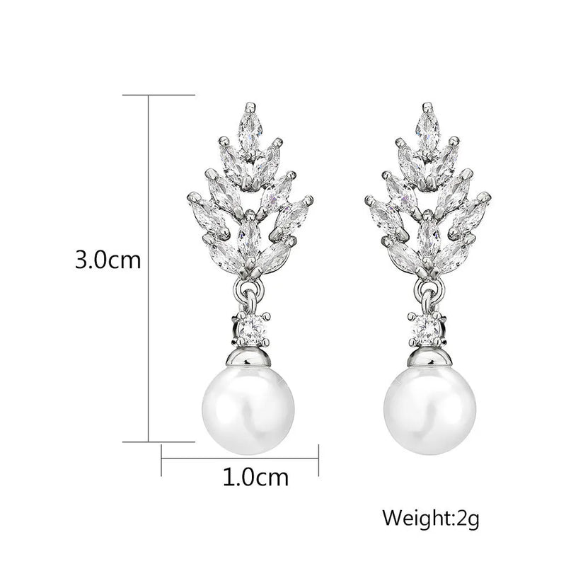 Micro Inlaid Zircon Pearl Earrings: White Gold, Rose Gold, or Platinum Plated Copper with Geometric Flower Design for Affordable Luxury Style