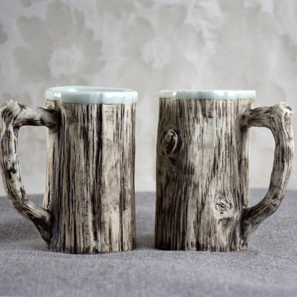 Irregular shaped bark-textured ceramic mug with 300ml capacity for hot drinks
