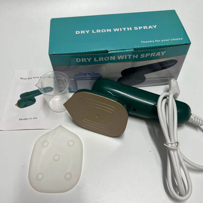 Dark green handheld portable garment ironing machine with titanium panel
