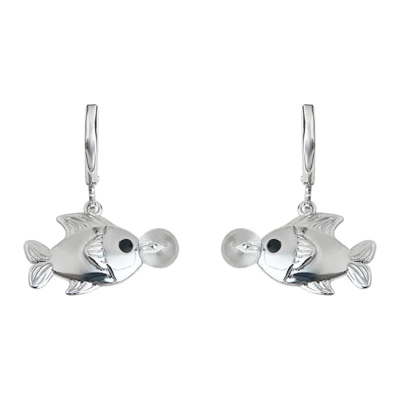 Bubble fish design copper earrings with electroplated finish showing goldfish modelling
