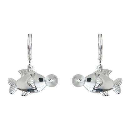 Bubble fish design copper earrings with electroplated finish showing goldfish modelling