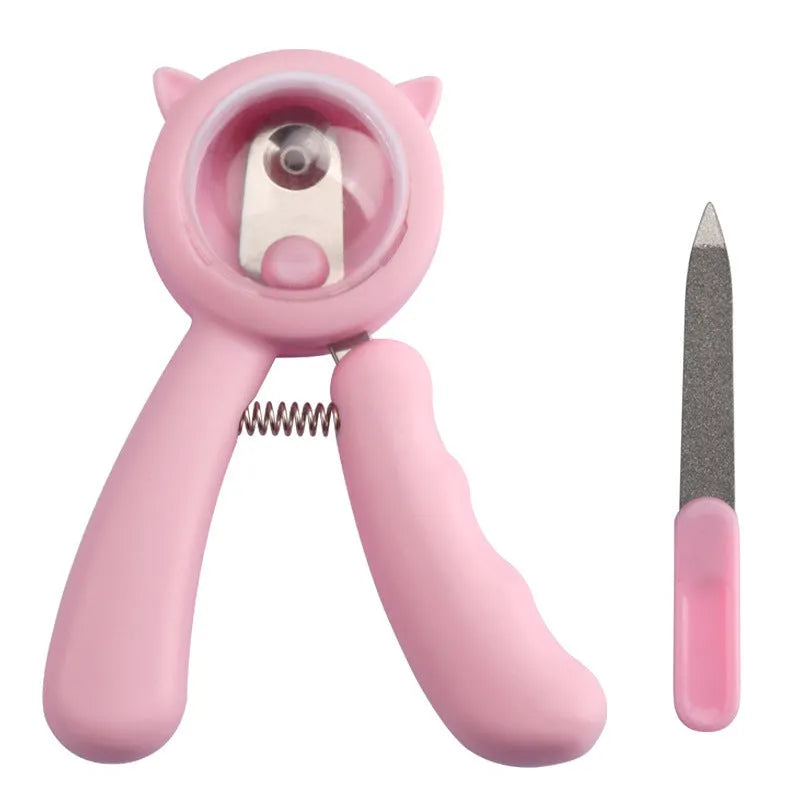 Blue pet nail clipper with stainless steel sickle blade and non-slip handle for dogs and cats.