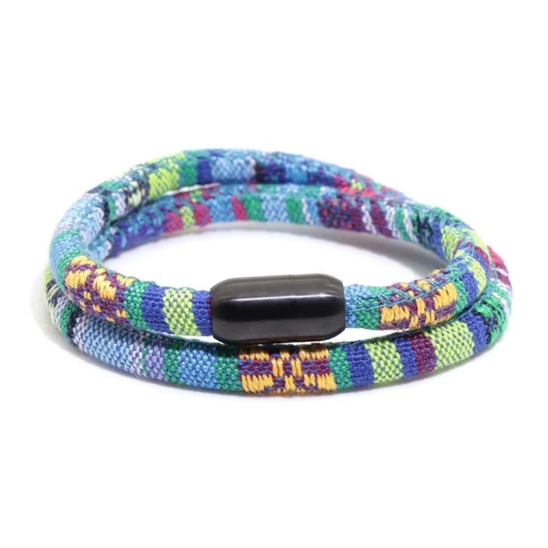 Stainless steel magnetic charm bracelet with geometric patterns in various colors