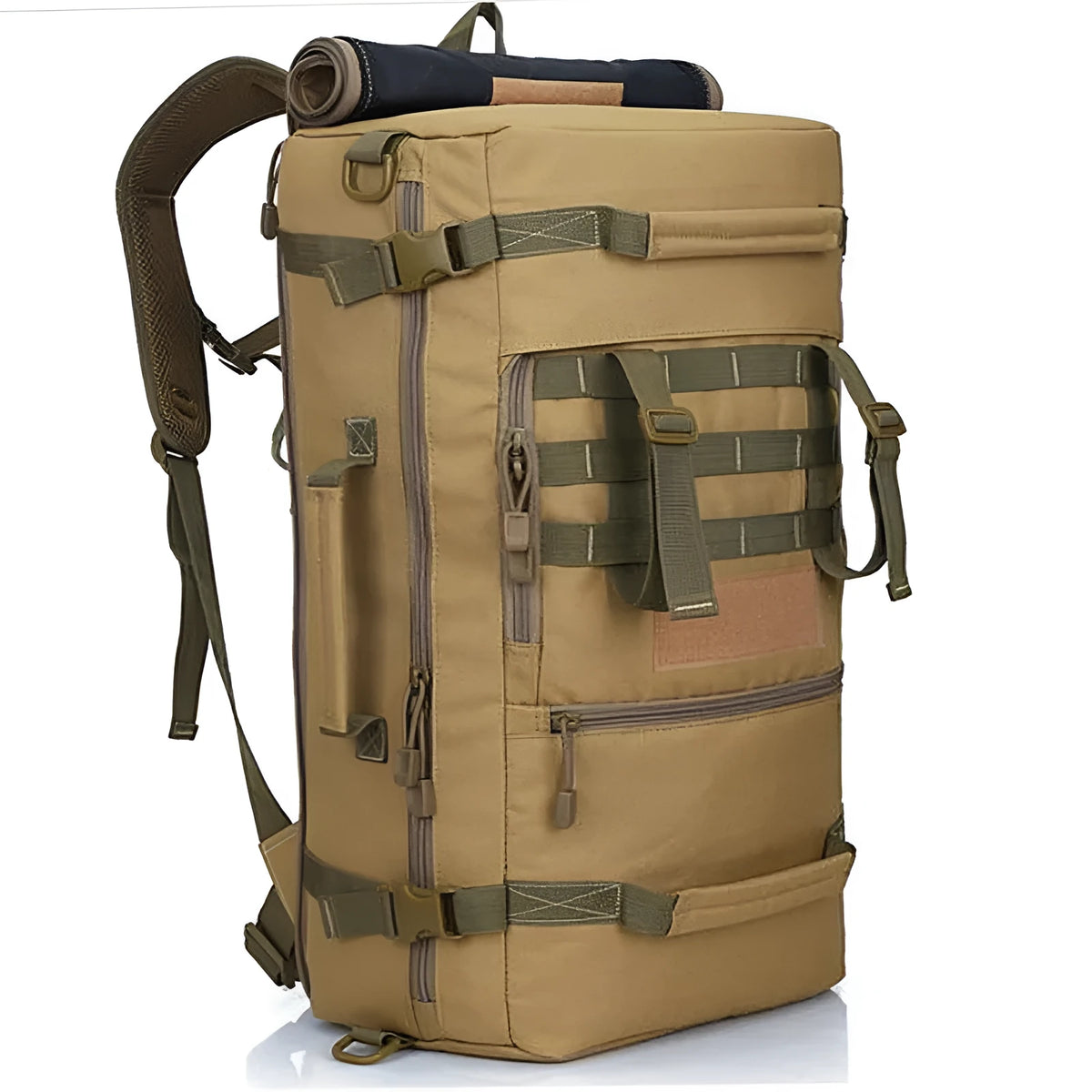 50L military tactical backpack in Camo Sand, Digital Camo, Khaki, Military Green, White Camouflage, and Black, 30 x 56 x 19cm