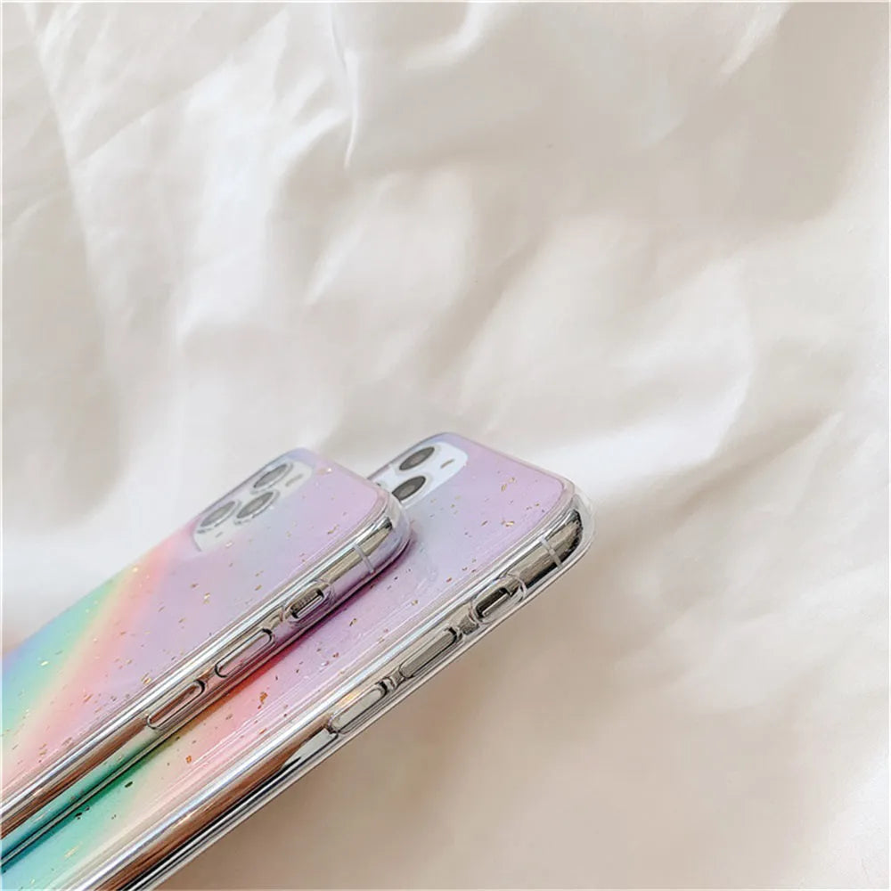 Rainbow gradient phone case with Japanese Korean stripes on TPU shell for iPhone models