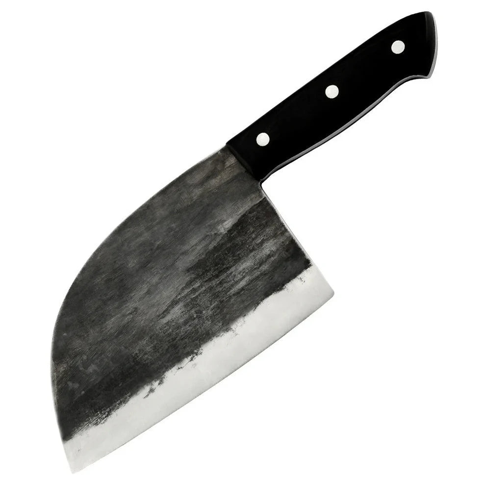 Hand-forged chopping knife with 17cm stainless steel blade and wooden handle