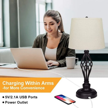 European-style alloy bedside lamp with touch controls and USB charging port, dimensions 35x15x25cm