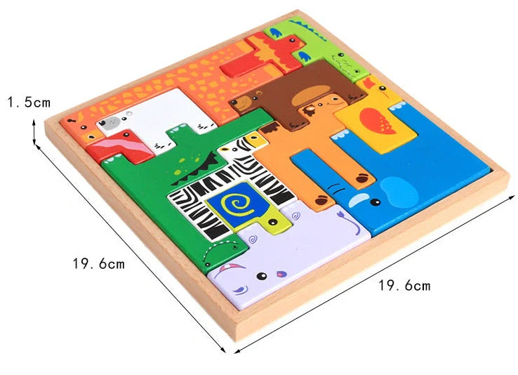 Beech wood animal stacking blocks for children aged 3+, showing interlocking animal shapes in natural wood finish