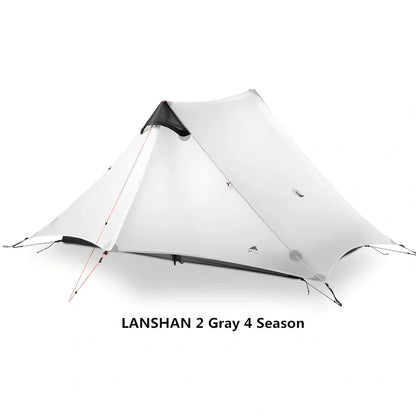 Single tip poleless tent with aluminium supports and camouflage design in outdoor setting