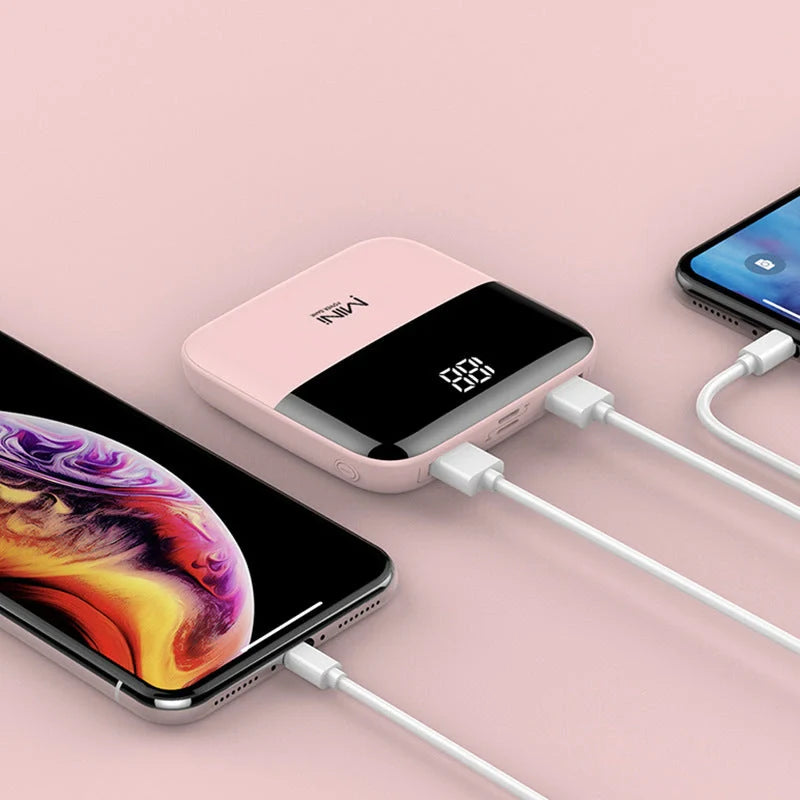 10000mAh Mini Power Bank in various colors with front battery display