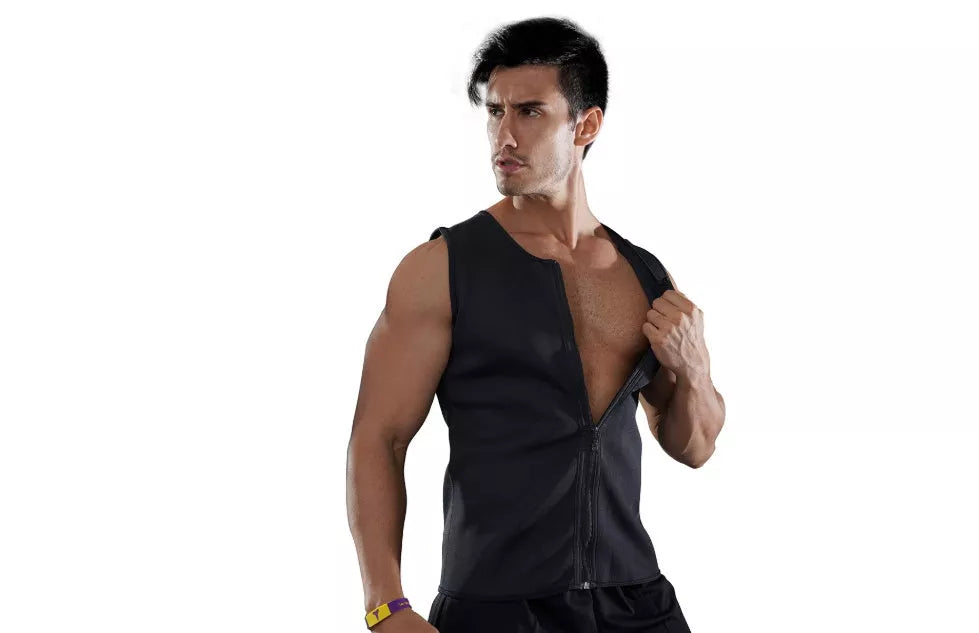 Black chlorinated fiber fitness vest with zipper closure for workouts
