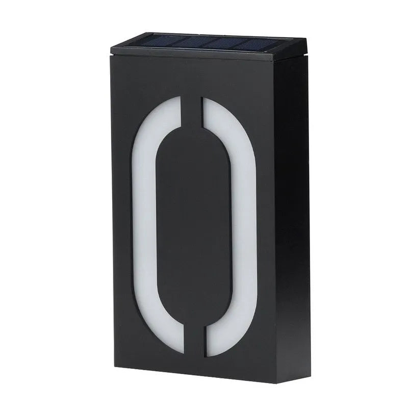 Solar-powered house number light with 6 LED illumination and concealed wall-mounting design
