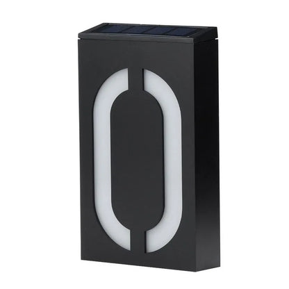 Solar-powered house number light with 6 LED illumination and concealed wall-mounting design