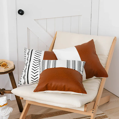 Double-sided sofa cushion set: 45x45cm cotton canvas squares and 35x50cm PP cotton pillow with leather reverse and hidden zippers