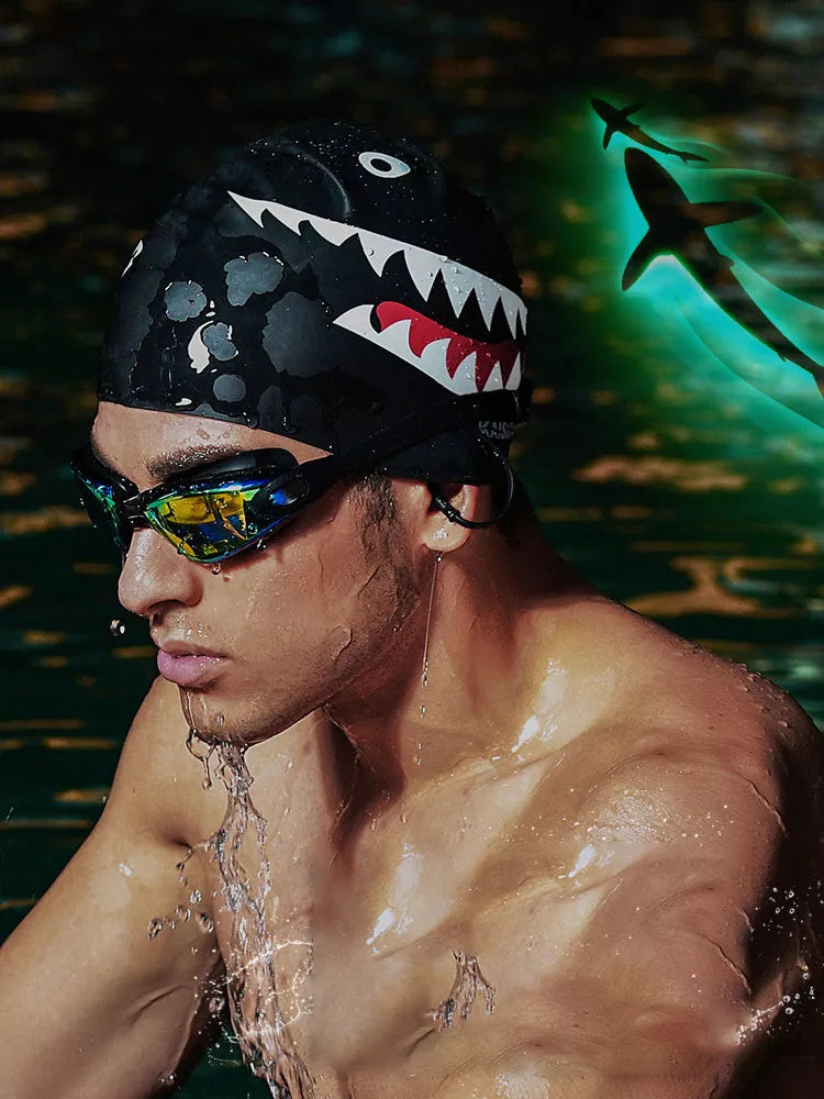 Printed silicone swimming cap in various colors for unisex swimmers