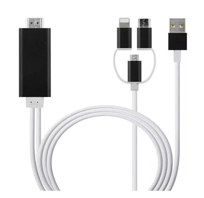 Type-C to HDMI Three-in-One Mobile Phone Projection Cable in black, white, and red