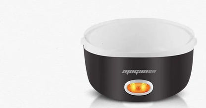 White rice cooker with stainless steel inner pot showing control panel with cook and warm settings