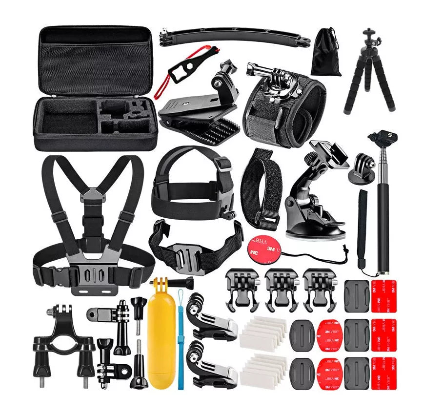 Camera accessories kit with 360-degree rotation clip and multiple mounts for versatile photography