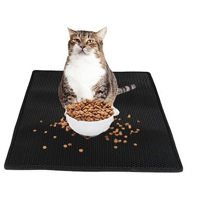 Deluxe Honeycomb Cat Litter Mat in various colors and sizes, featuring a waterproof base and high-elastic EVA foam design to effectively trap litter