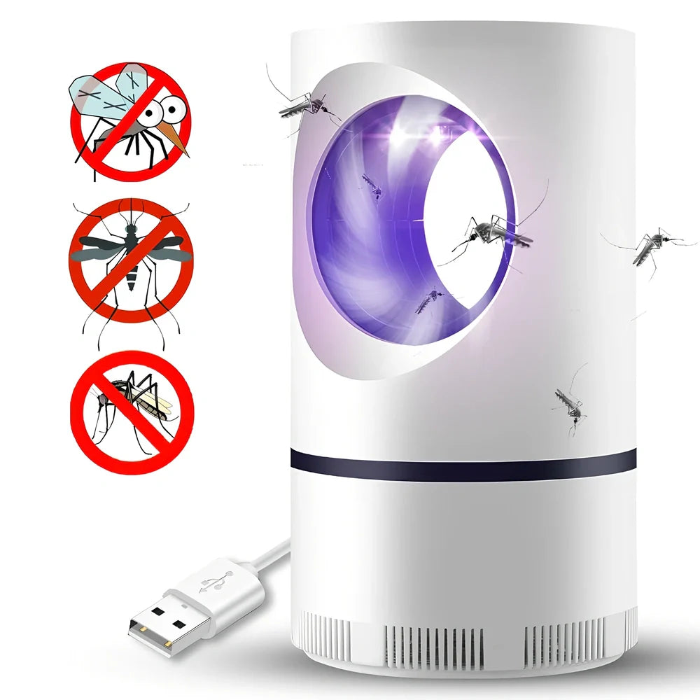 White USB photocatalytic mosquito trap size L 12x21.5cm with 360-degree UV light and detachable net for 51-100 square metre rooms