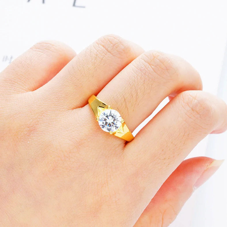 Women's adjustable copper ring with Vietnam placer gold zircon stones in six colour options showing adjustable opening mechanism