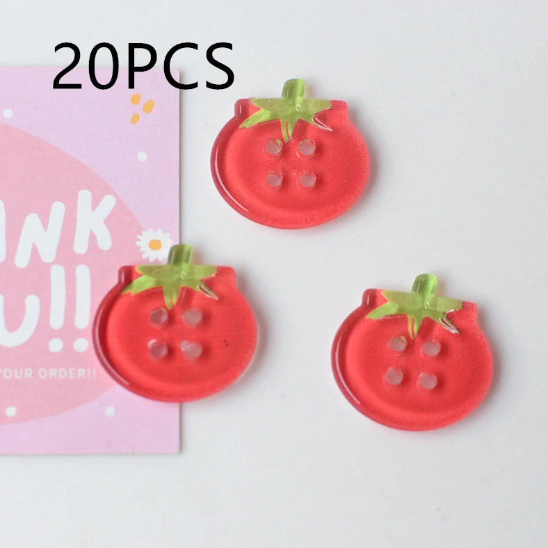 Tomato pattern buttons in five colours including cherry tomato printing and red plaid designs