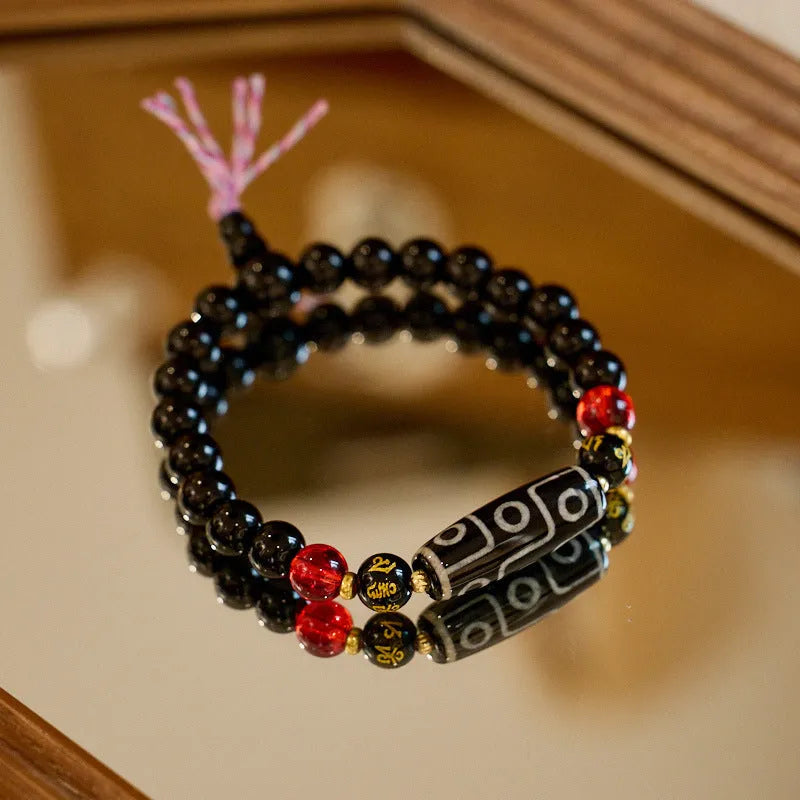 Handmade Tibetan agate Dzi bead bracelet with 8mm geometric beads and retro unisex design