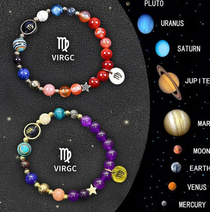 Adjustable natural stone zodiac bracelets showing 12 sign styles with 18-20cm cord