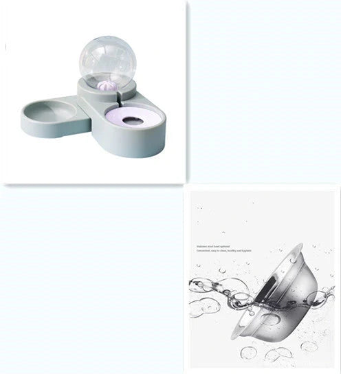 Automatic nonelectric pet water dispenser with bowl, 1.8L capacity, available in gray, blue, and pink