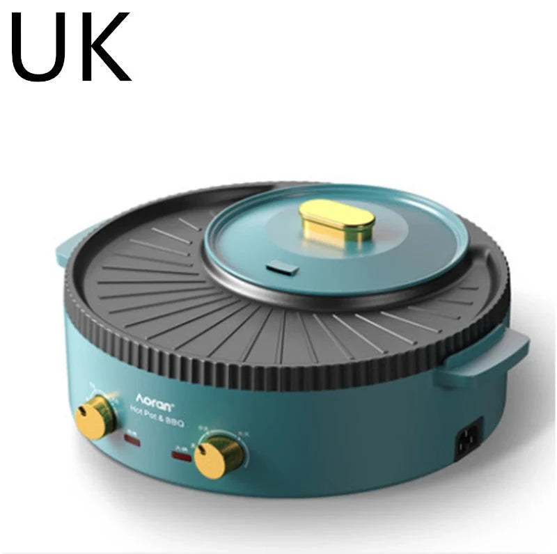 Green multifunctional hot pot and barbecue machine with 1400W power