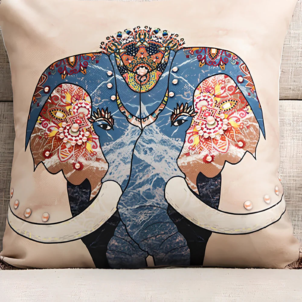 45x45cm linen cushion cover with flower frame left elephant design on national style pillowcase