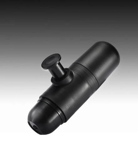Portable espresso maker with black color, compact size, and premium stainless steel and silicone construction