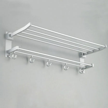 Silver aluminium 2-layer wall-mounted towel rack, 49cm length, for bathroom storage