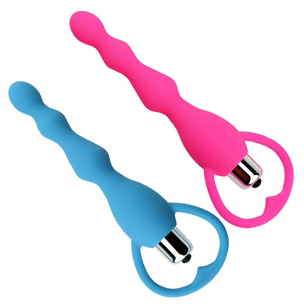 Silicone adult toy with vibrating egg and plastic sleeve in black, blue, and rose red colours