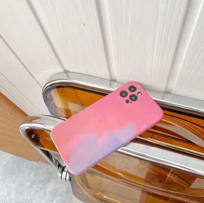 Silicone iPhone case with oil painting gradient design in blue, green, pink, or purple colours
