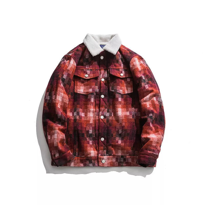 Mosaic wool lamb top in black or red, sizes M to XXL, 100% polyester fiber