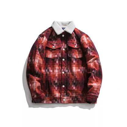 Mosaic wool lamb top in black or red, sizes M to XXL, 100% polyester fiber