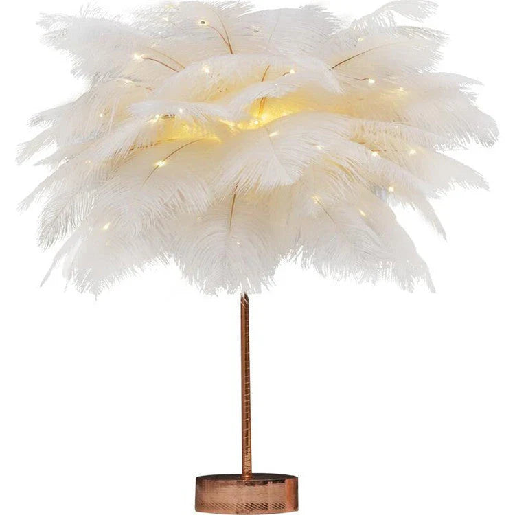 Chic Feather Lamp with soft, glowing light and fluffy feather design for elegant tabletop decor