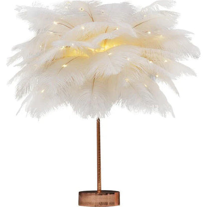 Chic Feather Lamp with soft, glowing light and fluffy feather design for elegant tabletop decor
