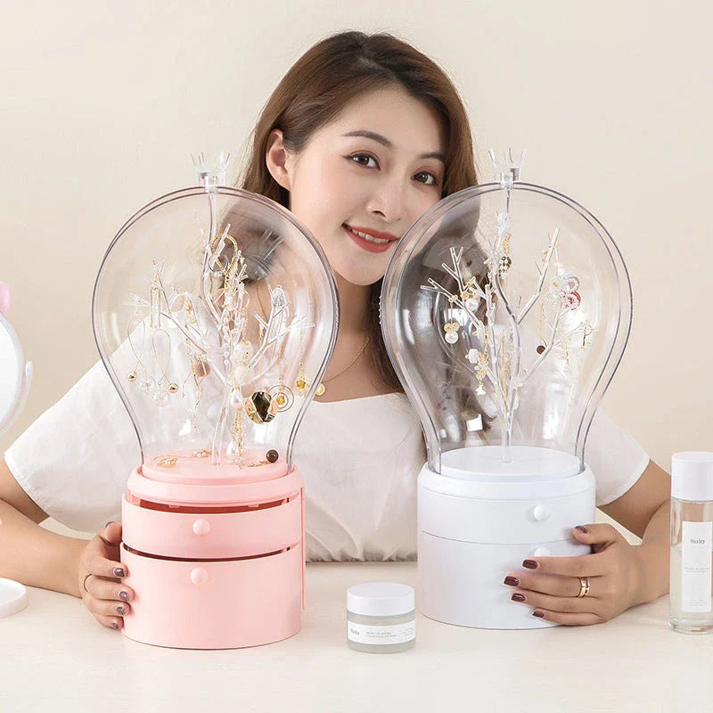 Rotating Jewelry Organizer with LED Lights and USB Charging