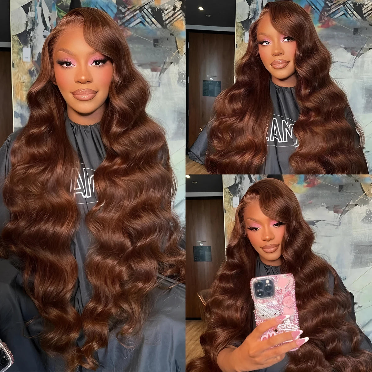 Wavy brown lace front human hair wig, hand-woven, 4x4 13x4 13x6 lace, 8-40 inch lengths, natural style.