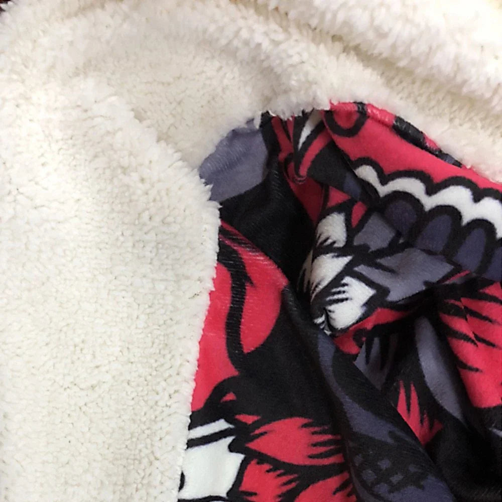Cozy, soft, and versatile flannel burrito blanket in a unique round shape with a playful, delicious-looking design