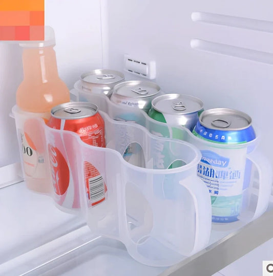 Transparent refrigerator storage box holding 6 beverage cans with dimensions 29.2cm long × 7.7cm wide × 10.8cm high