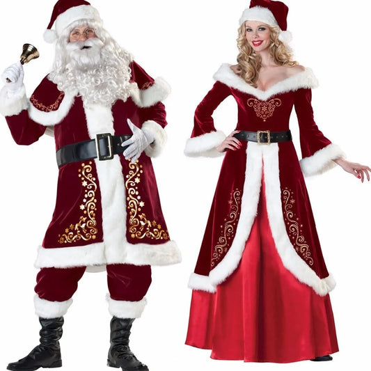Red Christmas dress with princess and Santa Claus styling options, showing size range from bust 80cm to 104cm