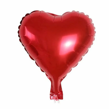 Five peach heart-shaped aluminium foil balloons in metallic colours showing 5-inch size