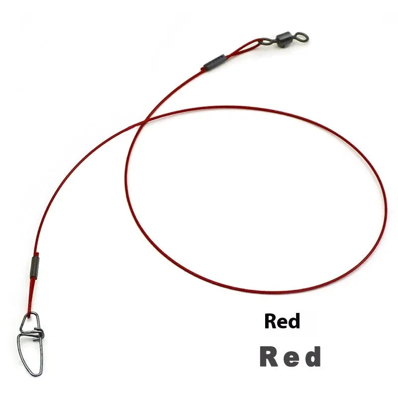 Green, black, and red 54cm steel wire fishing accessories with double buckle pins on fishing tackle
