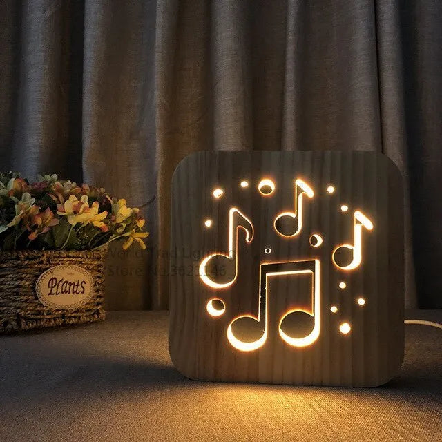 19cm square wooden LED atmosphere light with warm white illumination and USB cable connection