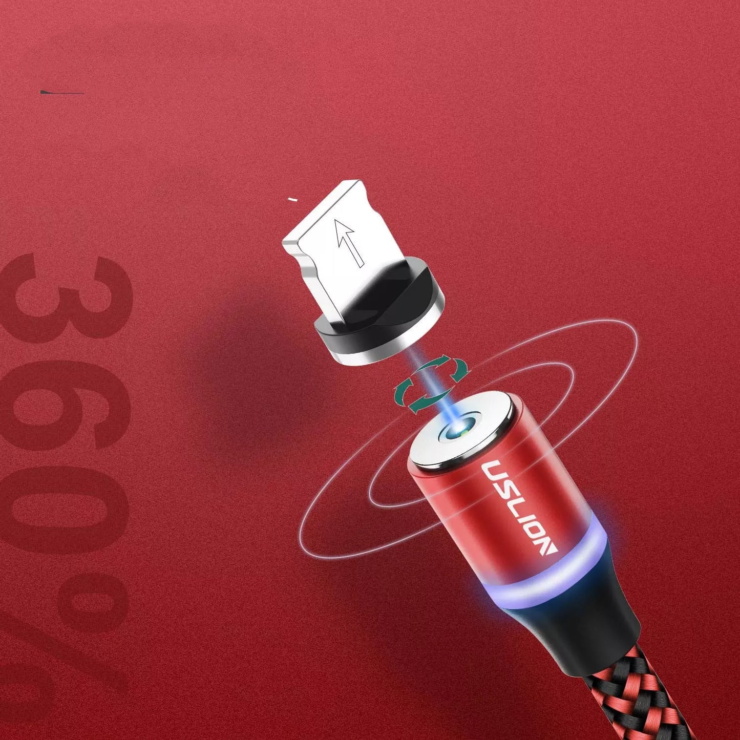 Magnetic USB Type C Fast Charging Cable with LED indicator in red, silver, and blue